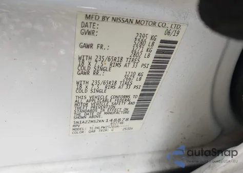 2019 Nissan Murano S from USA, damaged, VIN 5N1AZ2MS2KN148878